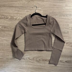Oqq Brown Long Sleeve Stretch Top